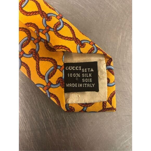 Gucci Men’s Silk Yellow and Red Rope Designer Dress Tie - Picture 6 of 9